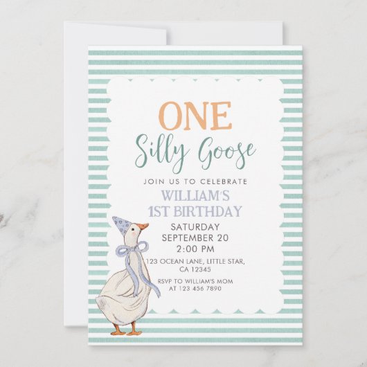 ワン間抜けグースかわいい男の子の誕生日 招待状 (正面)