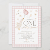 ワン間抜けグースガールズ1stバースデーピンクギンガム 招待状 (正面)