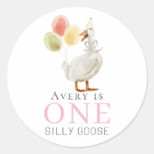 ワン間抜けグースガールピンク1歳 ラウンドシール (正面)