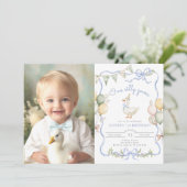 ワン間抜けグースパステル写真少年1歳の誕生日 招待状 (スタンド正面)