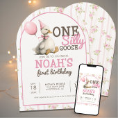 ワン間抜けグースパーソナライズされた1歳の誕生日アーチ 招待状