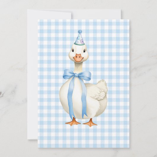 ワン間抜けグースブルーギンガムボーイ第1誕生日 招待状 (裏面)