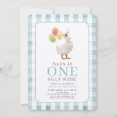 ワン間抜けグースブルーギンガムボーイ第1誕生日 招待状 (正面)