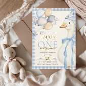 ワン間抜けグースブルーギンガムボーイ第1誕生日 招待状