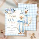 ワン間抜けグースブルーギンガムボーイ第1誕生日 招待状
