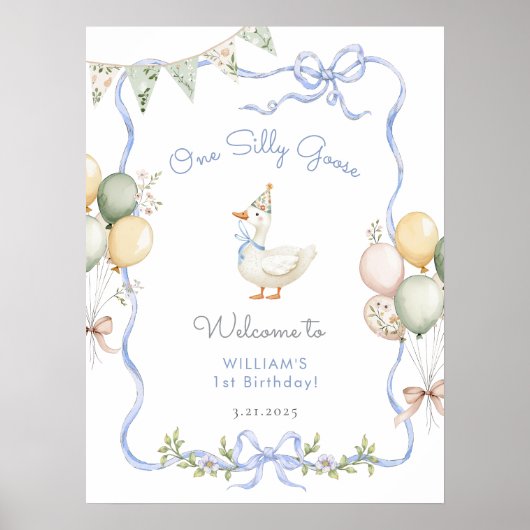 ワン間抜けグースブルーボウボーイ1stバースデーウェルカム ポスター (正面)