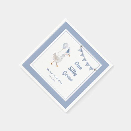 ワン間抜けグースブルーボーイ1歳の誕生日 スタンダードカクテルナプキン (角)