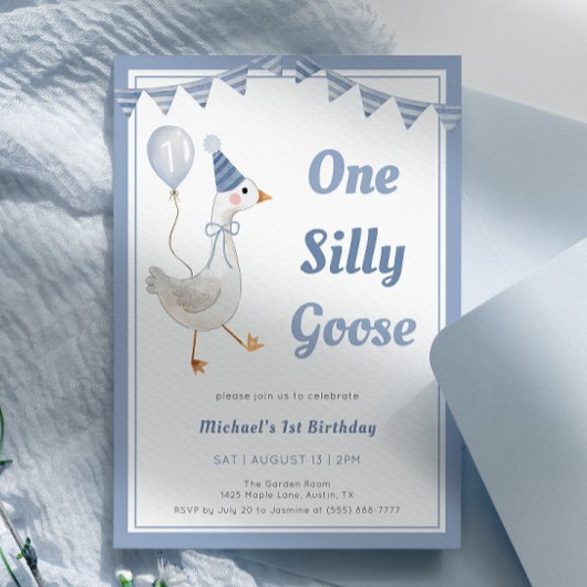 ワン間抜けグースブルーボーイ1歳の誕生日 招待状
