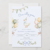 ワン間抜けグースブルーボーイ1歳の誕生日 招待状 (正面)