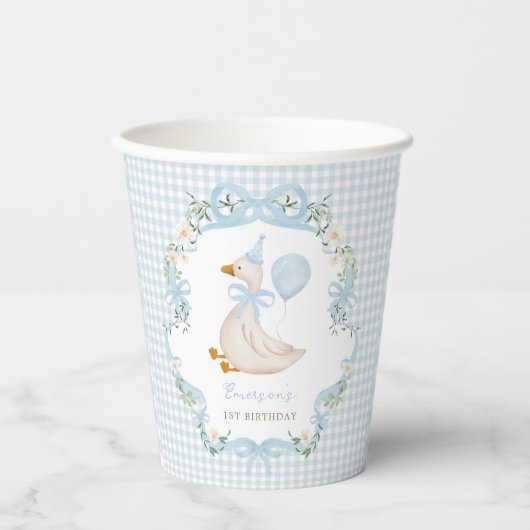 ワン間抜けグースブルーボーバルーンフィッシュ誕生日 紙コップ (正面)
