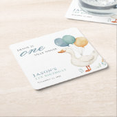 ワン間抜けグースボーイ1歳の誕生日パーティー スクエアペーパーコースター (アングル)