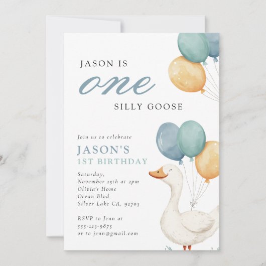 ワン間抜けグースボーイ1歳の誕生日パーティー 招待状 (正面)