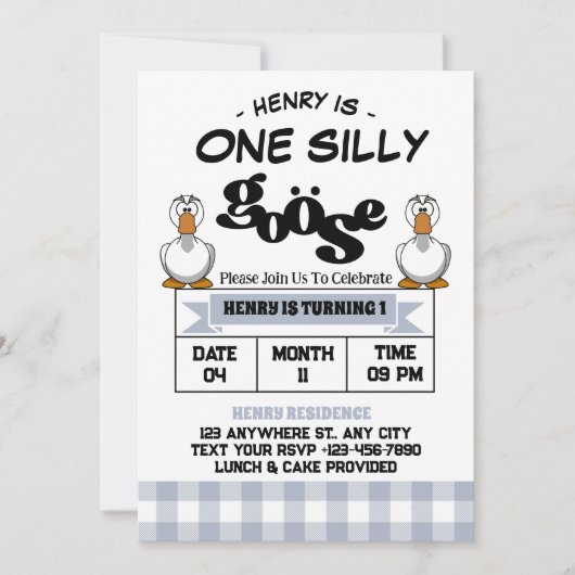 ワン間抜けグースボーイ1歳の誕生日パーティー 招待状 (正面)