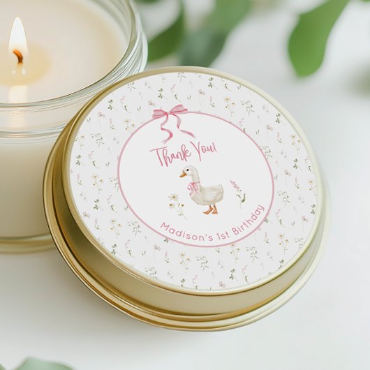 ワン間抜けグースワイルドフラワーピンクボウ1日 ラウンドシール