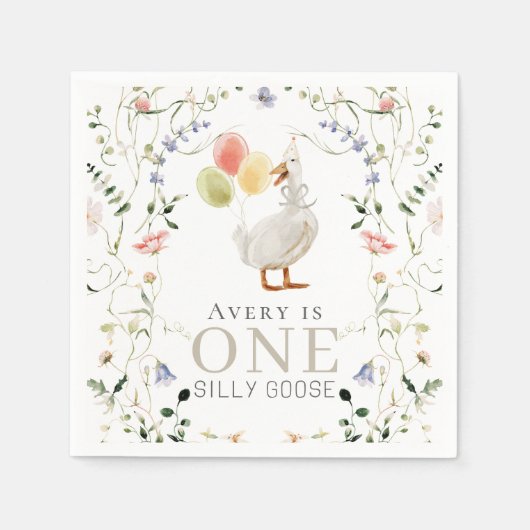ワン間抜けグースワイルドフラワーフローラ1st誕生日 スタンダードカクテルナプキン (正面)