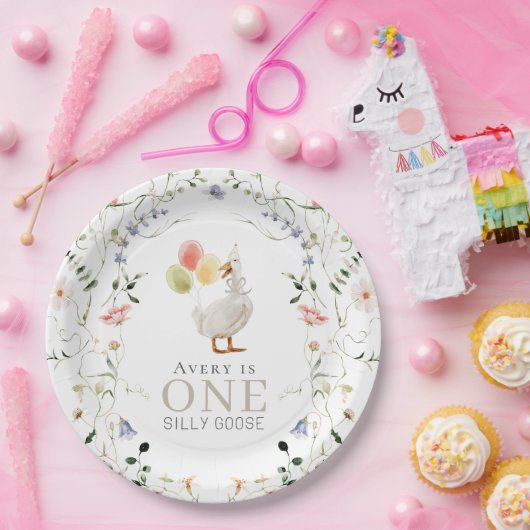 ワン間抜けグースワイルドフラワーフローラ1st誕生日 ペーパープレート (パーティー)