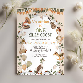 ワン間抜けグースヴィンテージニュートラル第1誕生日 招待状