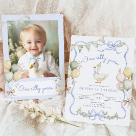 ワン間抜けグース写真少年1歳の誕生日 招待状