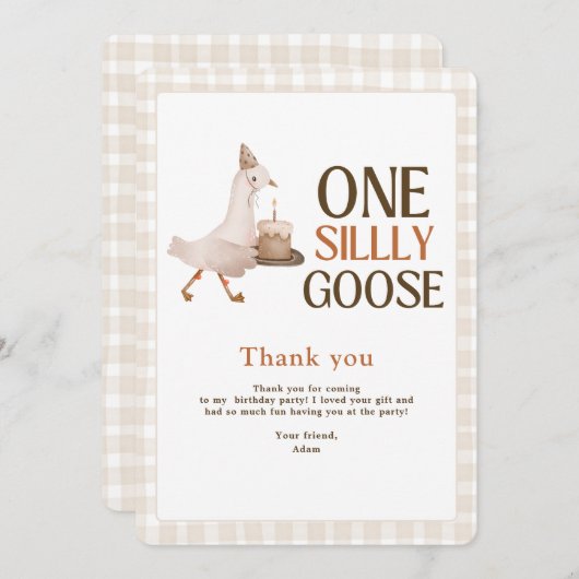 ワン間抜けグース誕生日グースボーイ1歳 サンキューカード (正面/裏面)