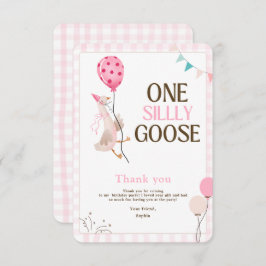 ワン間抜けグース誕生日1歳の誕生日ガールピンク サンキューカード