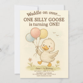 ワン間抜けグース誕生日- 1歳の誕生日 招待状