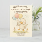ワン間抜けグース誕生日- 1歳の誕生日 招待状 (スタンド正面)