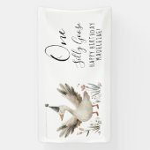 ワン間抜けグース1歳の誕生日かわいい水彩パーティー 横断幕 (縦)