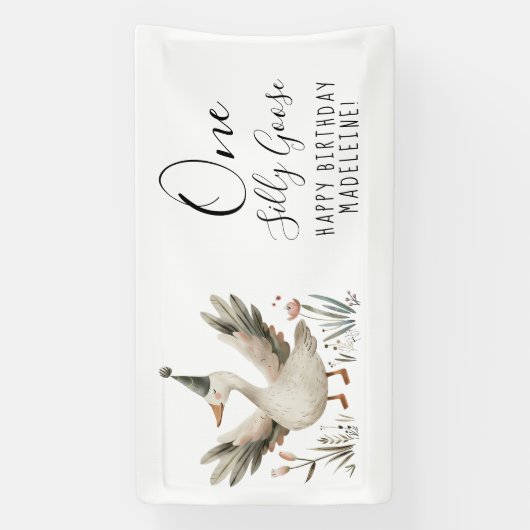 ワン間抜けグース1歳の誕生日かわいい水彩パーティー 横断幕 (縦)