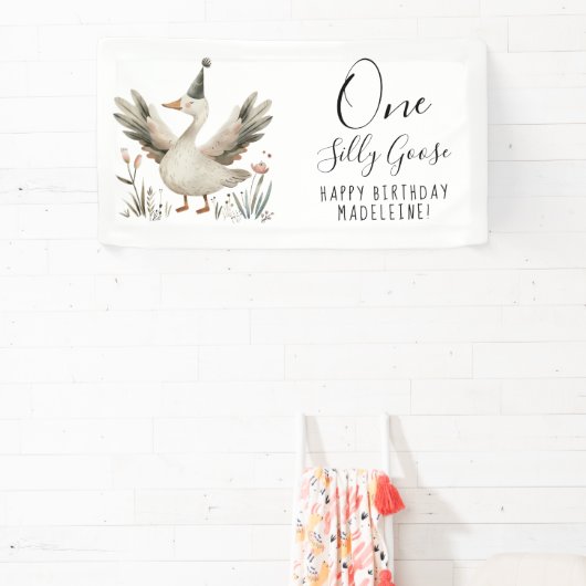 ワン間抜けグース1歳の誕生日かわいい水彩パーティー 横断幕 (インサイチュ)