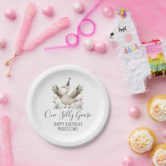 ワン間抜けグース1歳の誕生日かわいい水彩子供 ペーパープレート (パーティー)
