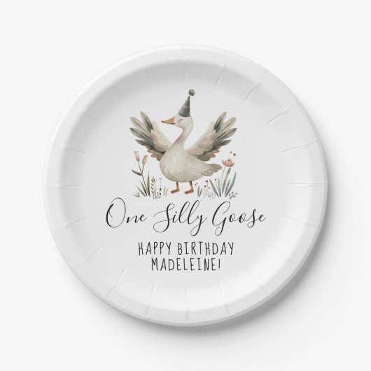 ワン間抜けグース1歳の誕生日かわいい水彩子供 ペーパープレート (正面)