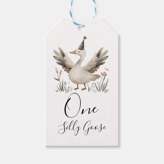 ワン間抜けグース1歳の誕生日かわいい水色 ギフトタグ (正面)