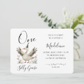 ワン間抜けグース1歳の誕生日かわいい水色 招待状 (スタンド正面)