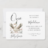 ワン間抜けグース1歳の誕生日かわいい水色 招待状 (正面)