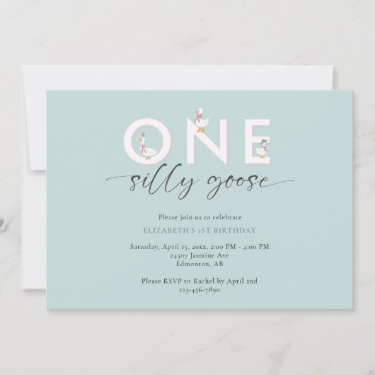 ワン間抜けグース1歳の誕生日かわいい 招待状 (正面)