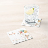 ワン間抜けグース1歳の誕生日パーティー スクエアペーパーコースター (インサイチュ)