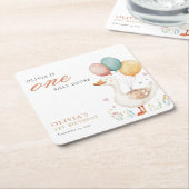 ワン間抜けグース1歳の誕生日パーティー スクエアペーパーコースター (アングル)