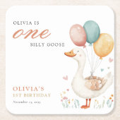 ワン間抜けグース1歳の誕生日パーティー スクエアペーパーコースター (正面)