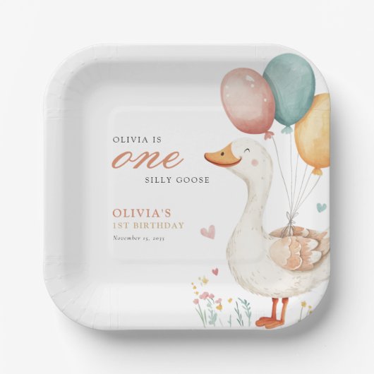 ワン間抜けグース1歳の誕生日パーティー ペーパープレート (正面)