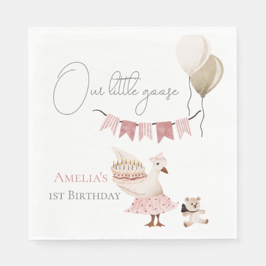 ワン間抜けヴィンテージ誕生日グースウォーター色 スタンダードランチョンナプキン (正面)