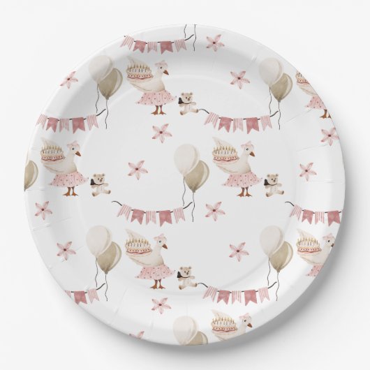 ワン間抜けヴィンテージ誕生日グースウォーター色 ペーパープレート (正面)