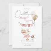 ワン間抜けヴィンテージ誕生日グースウォーター色 招待状 (正面)