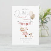 ワン間抜けヴィンテージ誕生日グースウォーター色 招待状 (スタンド正面)