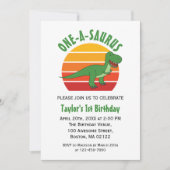 ワン・ア・サウルス恐竜ニュートラル1歳誕生日 招待状 (正面)