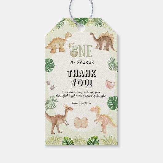 ワン・ア・サウルス 1歳の誕生日ギフトタグ ギフトタグ (正面)