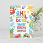 ワン クール デュード トロピカル サマー 1歳 誕生日パーティー 招待状 (スタンド正面)