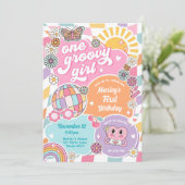 ワン グルービー ガール レトロ プレッピー ヴァーシティ バースデー 招待状 (スタンド正面)