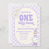 ワン・シリー・グース モダン・レトロ 1歳の誕生日パーティー 招待状 (正面)
