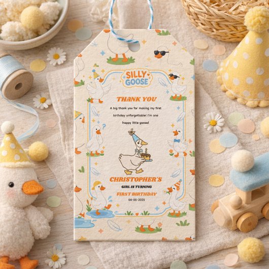 ワン シリー グース レトロ 1歳の誕生日 ファン モダン ギフトタグ