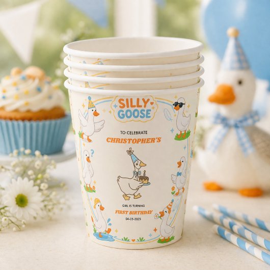 ワン シリー グース レトロ 1歳 誕生日 ファン モダン 紙コップ